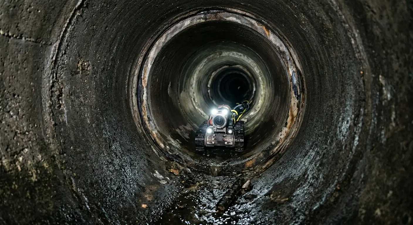 Robotic sewer camera inspecting pipe interior for Drain Snake Service in Hubbard